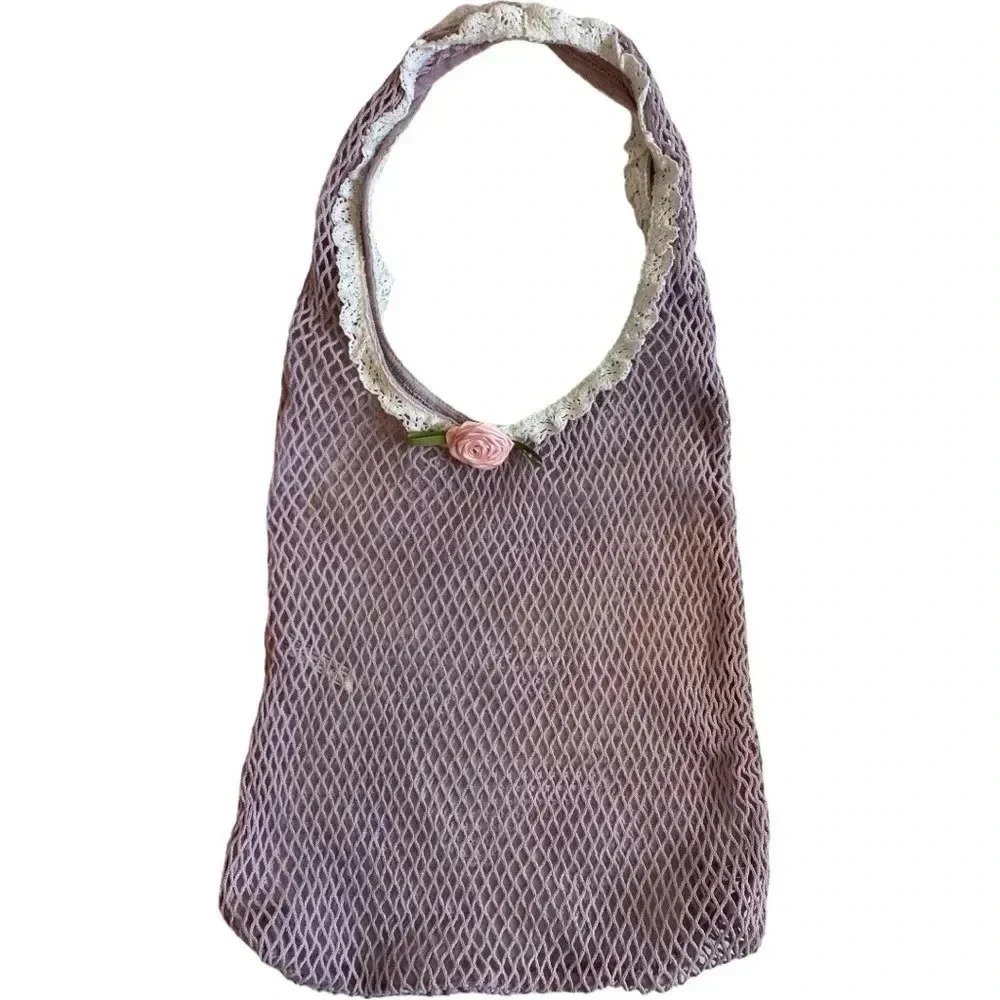 Urban Outfitters Purple Rose Ribbon Mesh Tote Bag